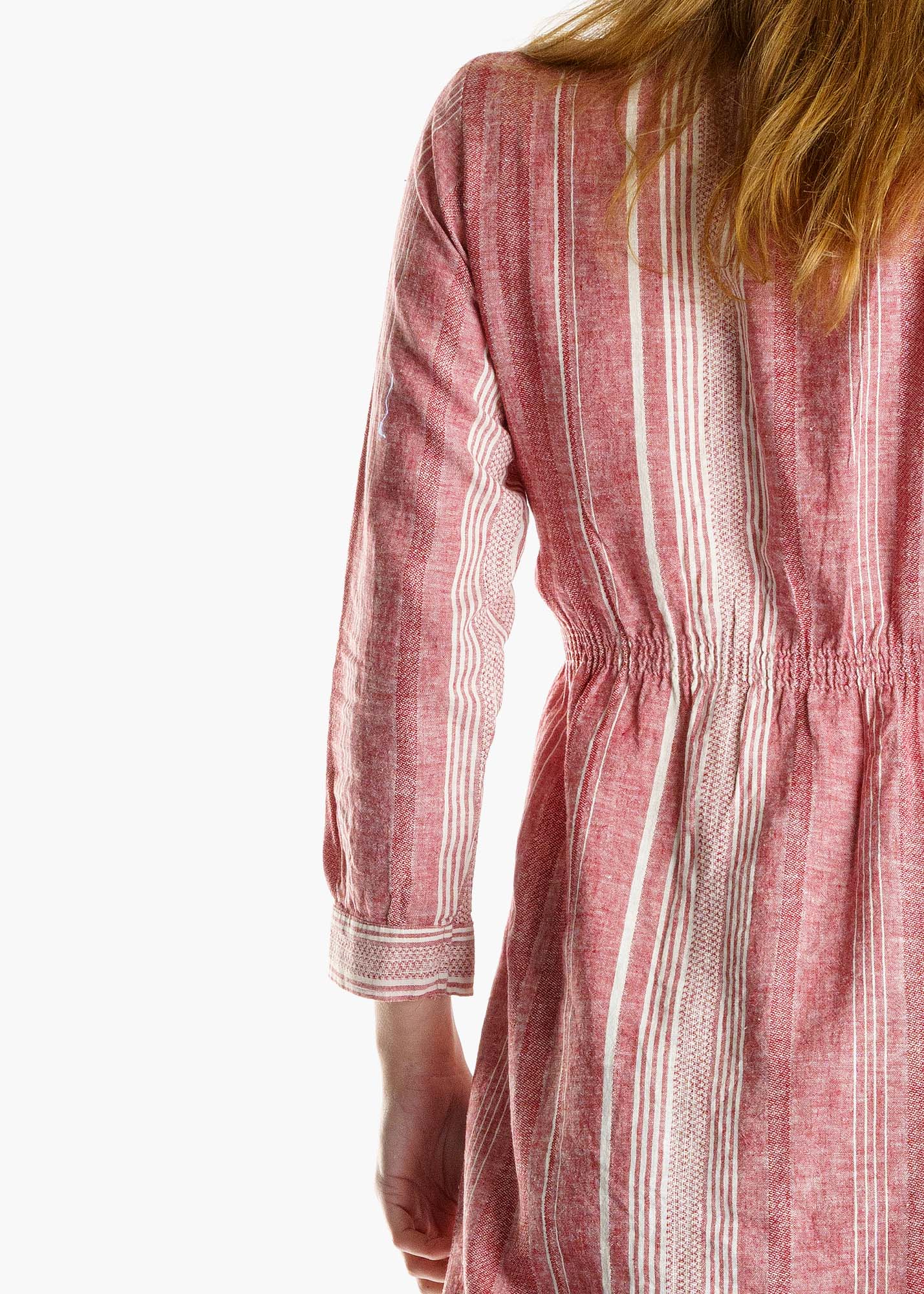 Button Up Tunic Dress in Red with White Stripes