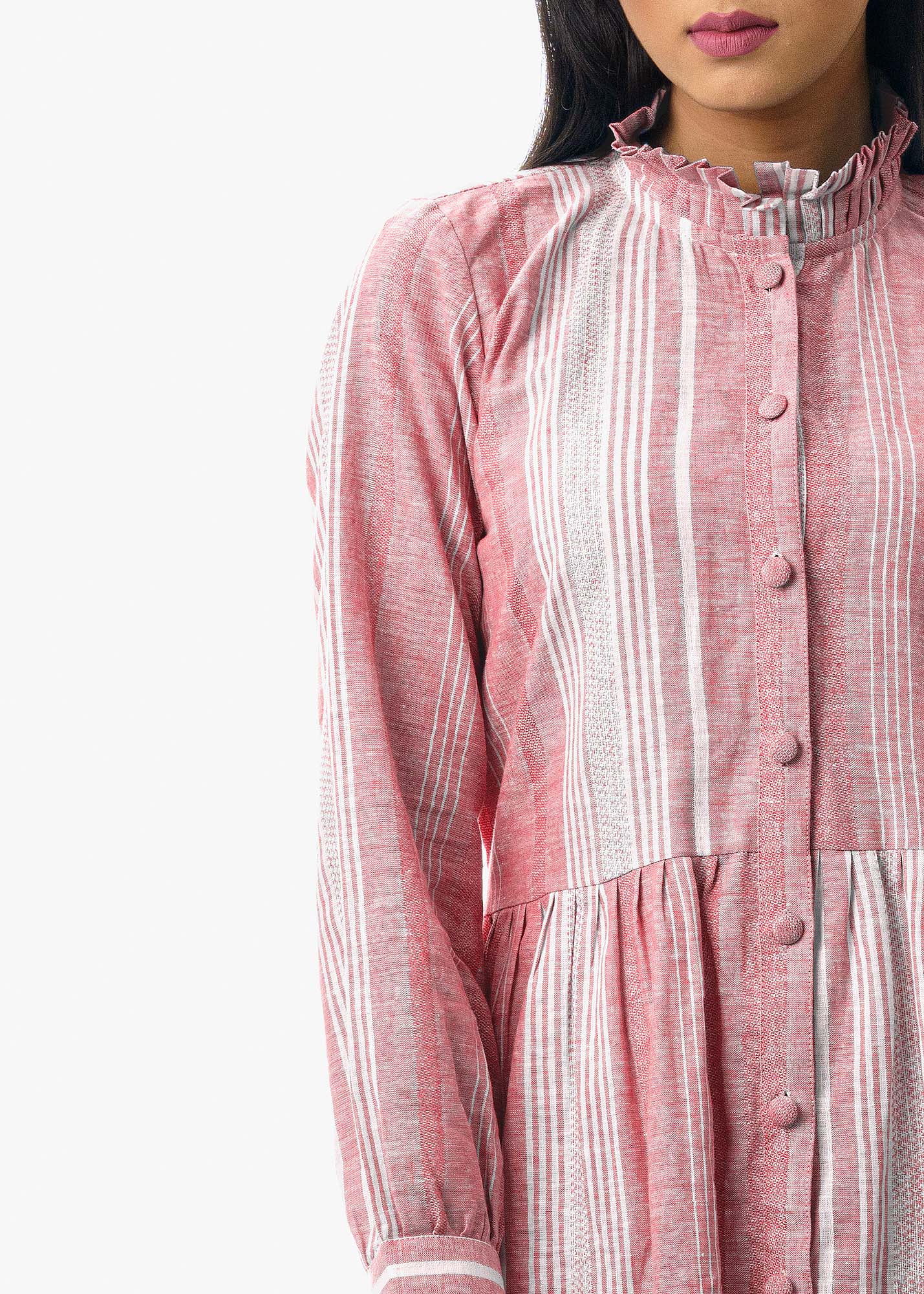 Button Up Tunic in Red with White Stripes Top and Bottom Set