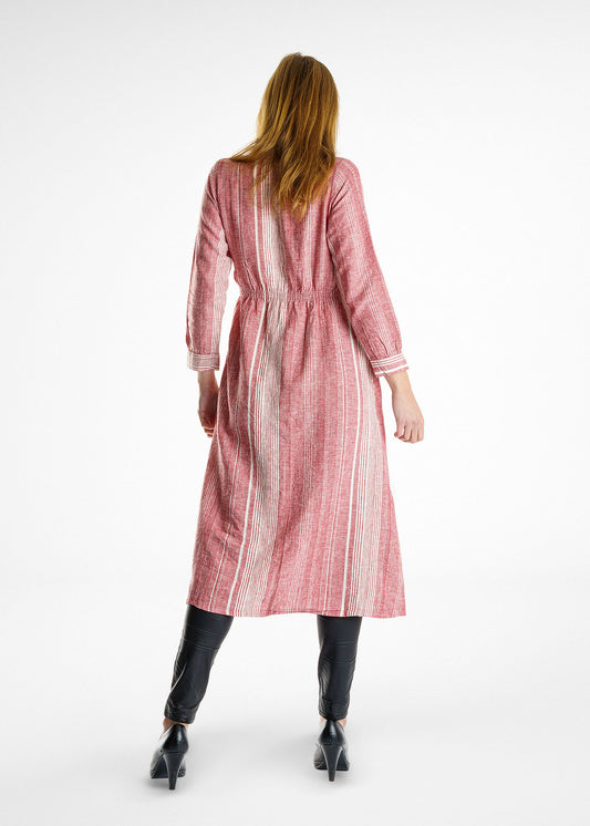 Button Up Tunic Dress in Red with White Stripes