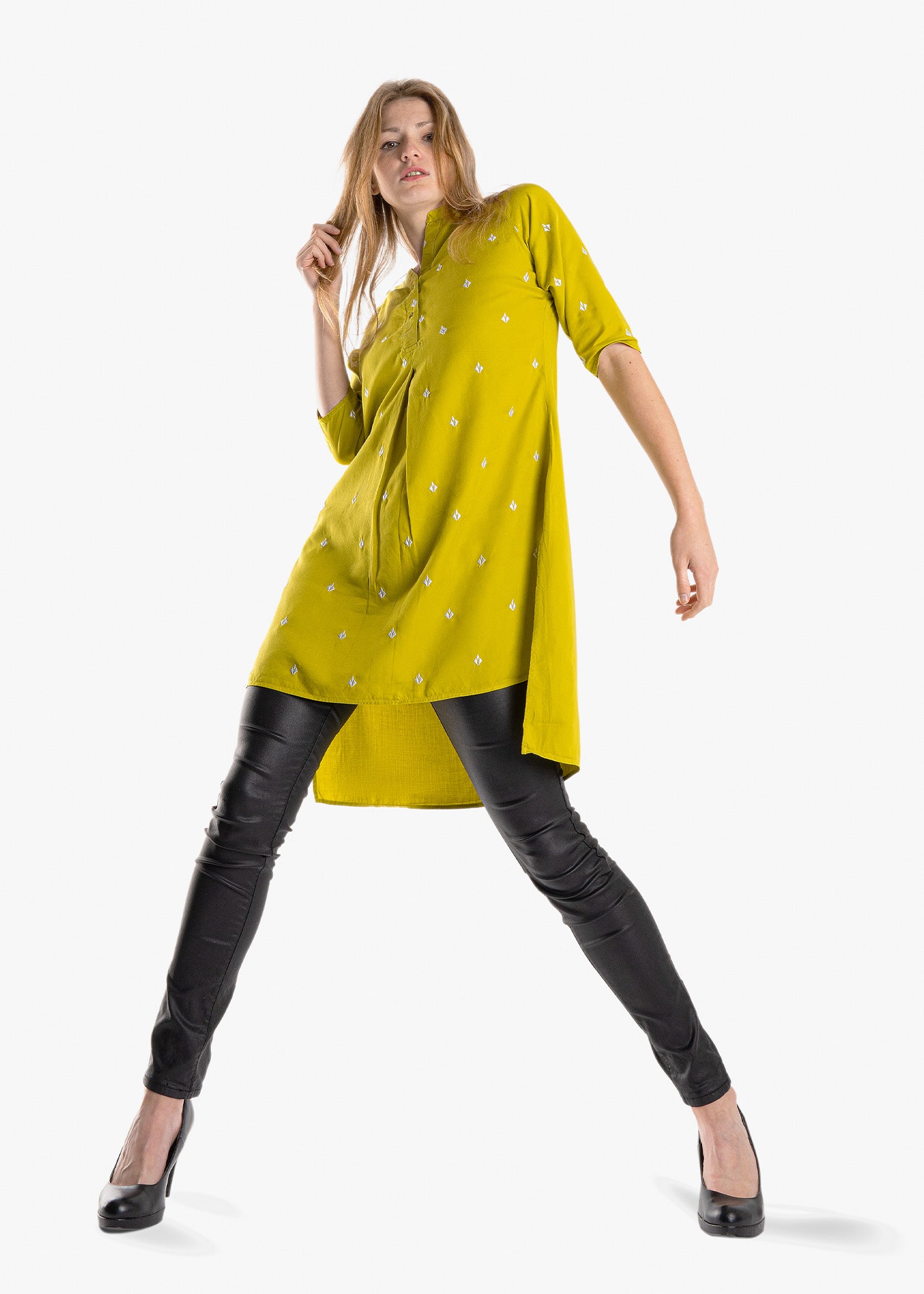 Lemon Yellow Eastern Styled Kurti Tunic with Embroidery