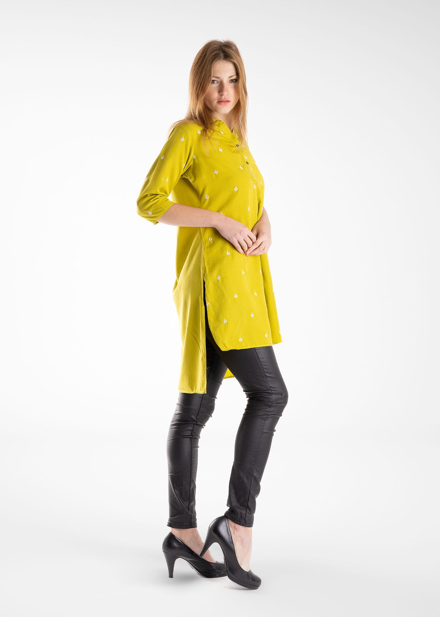 Lemon Yellow Eastern Styled Kurti Tunic with Embroidery