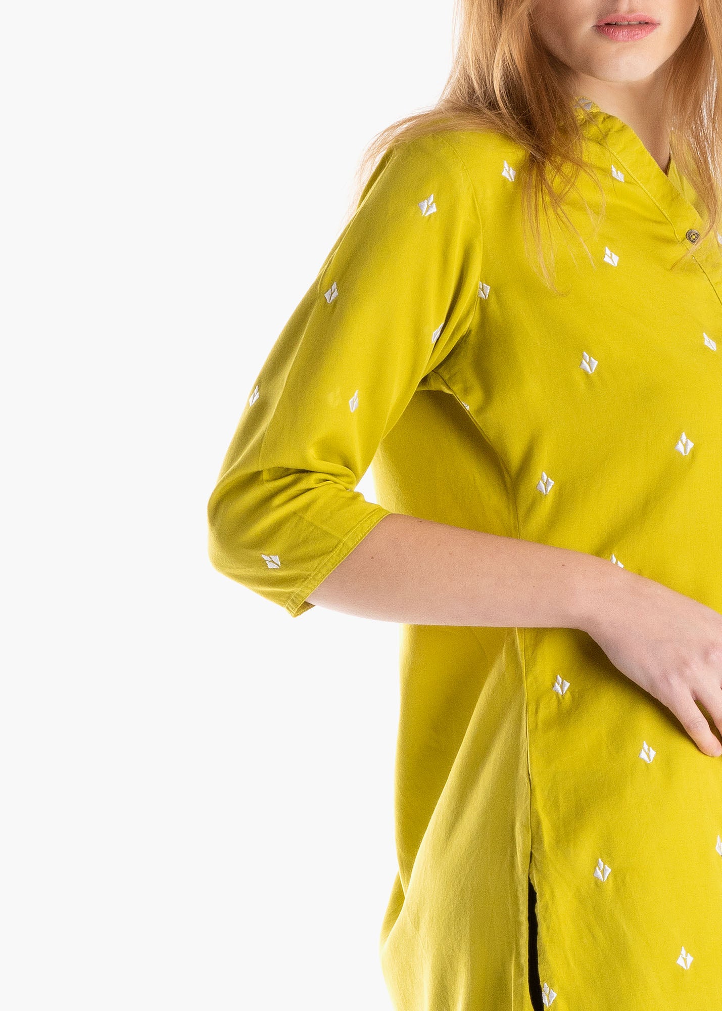 Lemon Yellow Eastern Styled Kurti Tunic with Embroidery