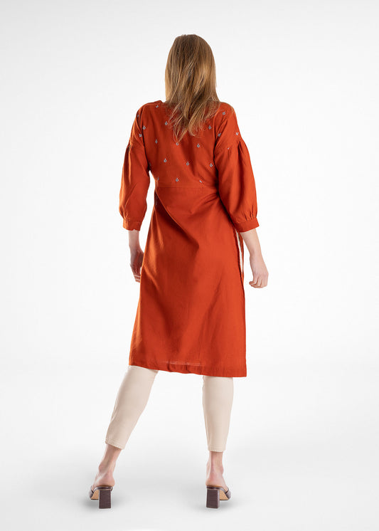 Burnt Red Eastern Styled Kurti Tunic with Embroidery