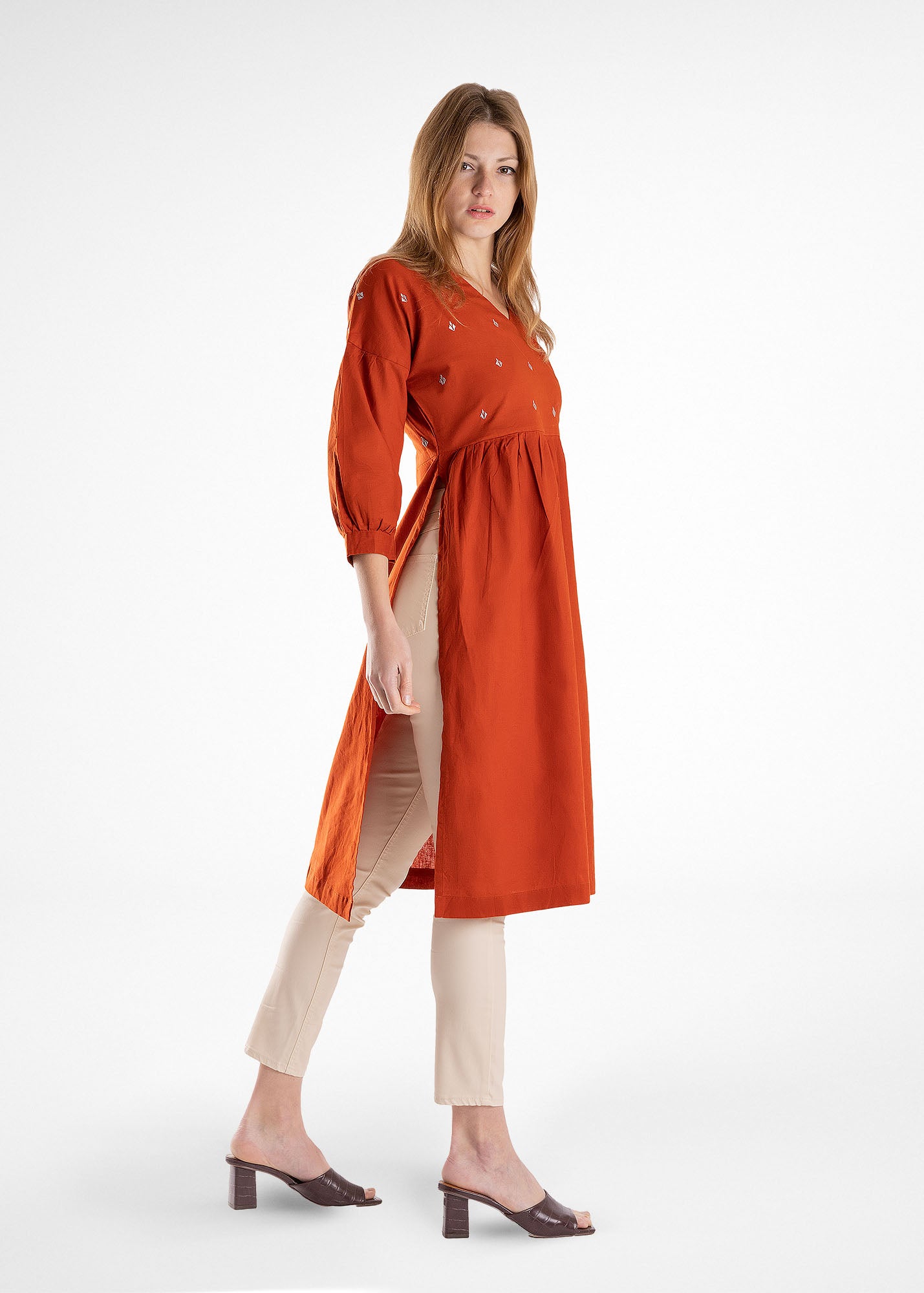 Burnt Red Eastern Styled Kurti Tunic with Embroidery