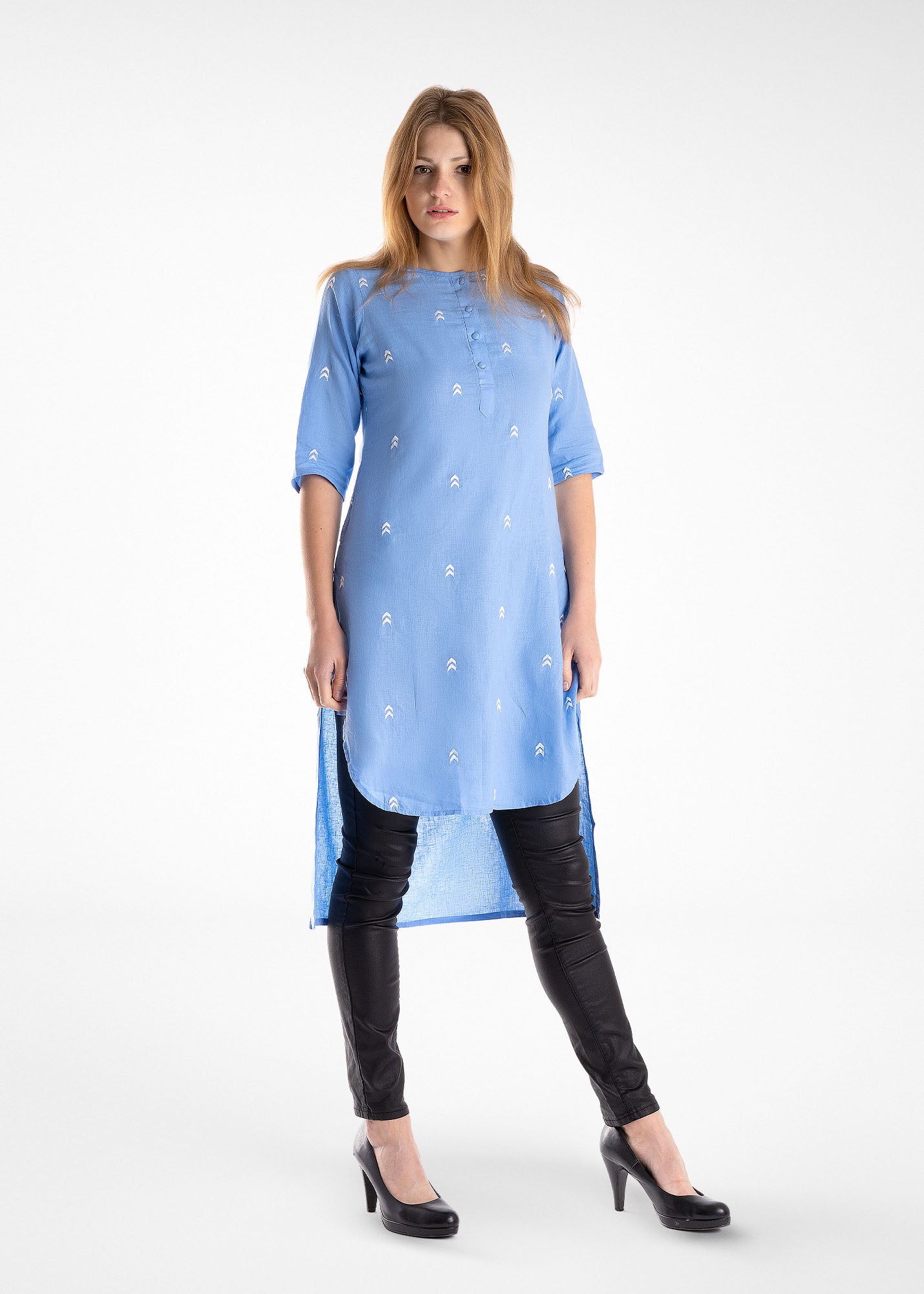 Baby Blue Eastern Styled Kurti Tunic with Embroidery