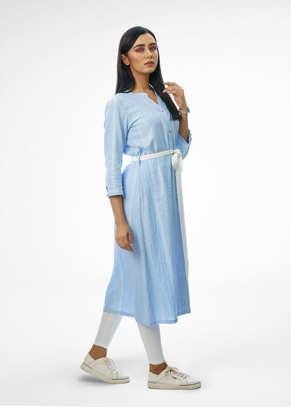 Dual Tone Baby Blue Striped Dress with Strap