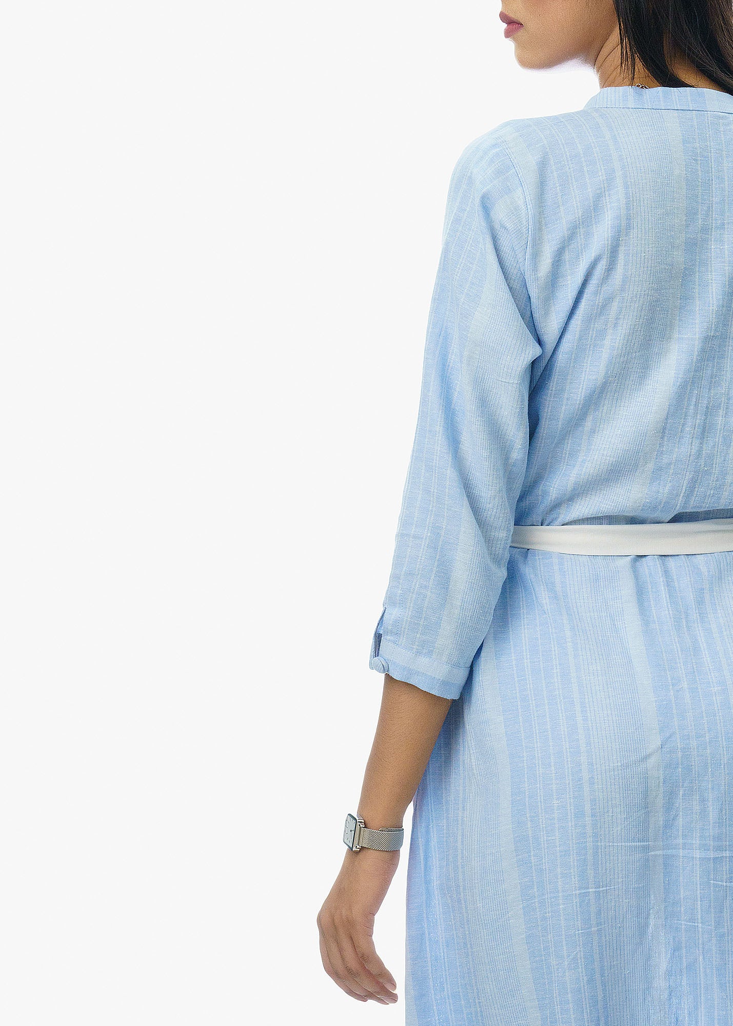 Dual Tone Baby Blue Striped Dress with Strap