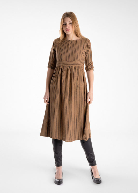 Striped Brown Midi Dress