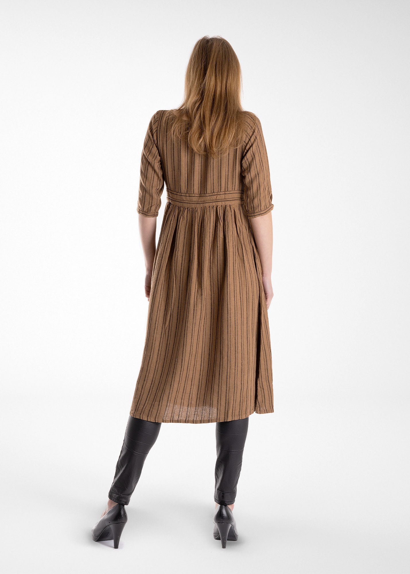 Striped Brown Midi Dress