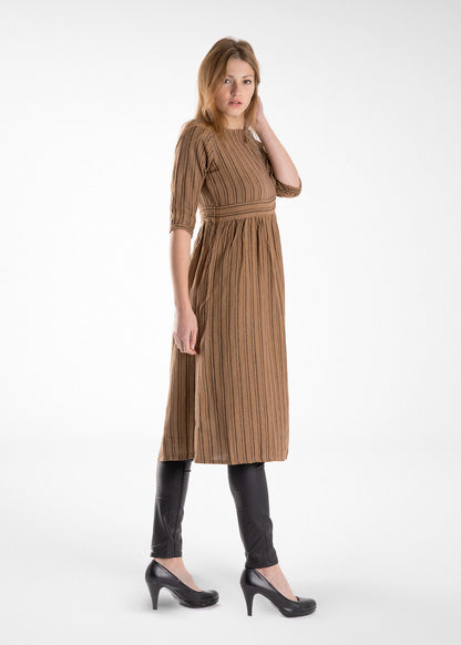 Striped Brown Midi Dress