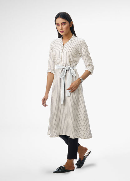 Off White Pinstripe Dress with Strap