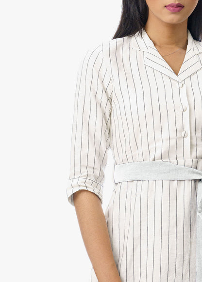 Off White Pinstripe Dress with Strap