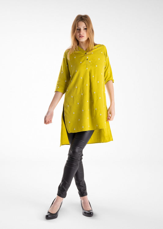 Lemon Yellow Eastern Styled Kurti Tunic with Embroidery